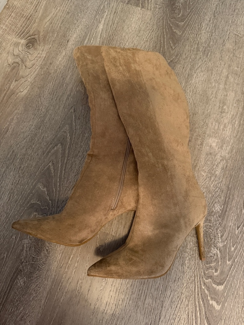 Women's Suede Pointed-Toe Mid-Calf Boots - Tan